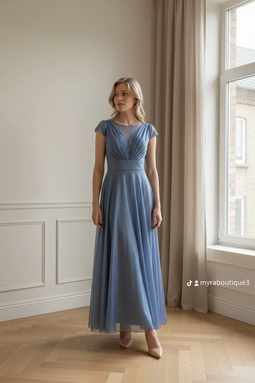 Blaues Chiffon Abendkleid