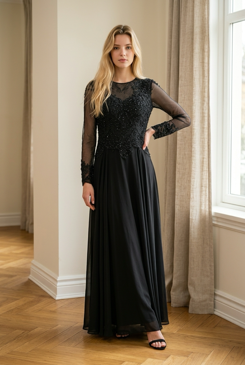 Schwarz Chiffonkleid